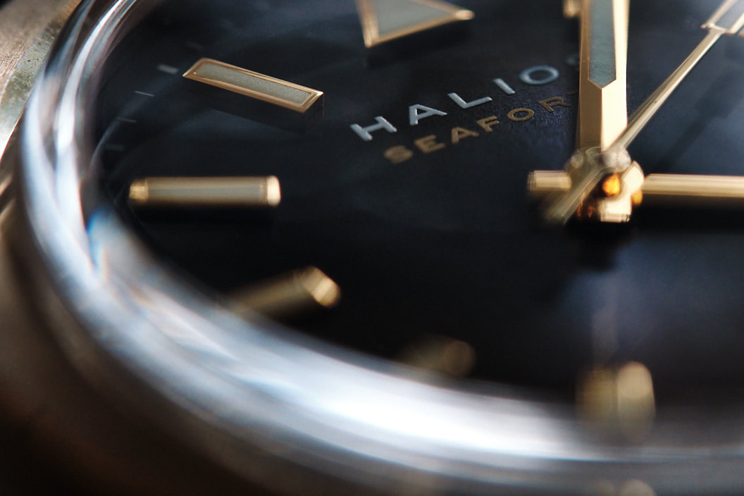 Macro photo of Halios Seaforth Bronze automatic wrist watch on esbjorn.com.au