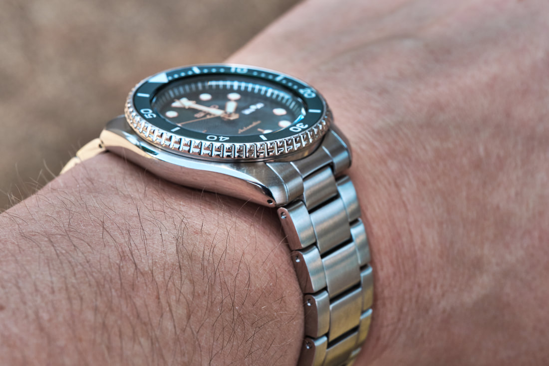 Macro photo of Seiko 5 Sports automatic wrist watch