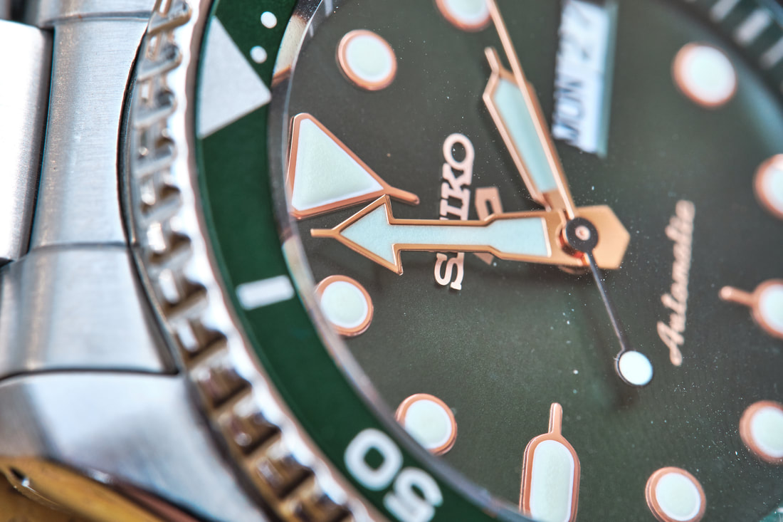 Macro photo of Seiko 5 Sports automatic wrist watch