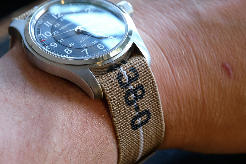 Erikas Original Sahara MN Strap on Hamilton Khaki Automatic watch